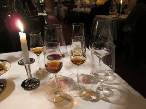 Glasses for each course at U Zlate Studne, Prague